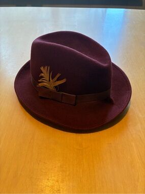 Plum Wool Felt Fedora with Feather Accent